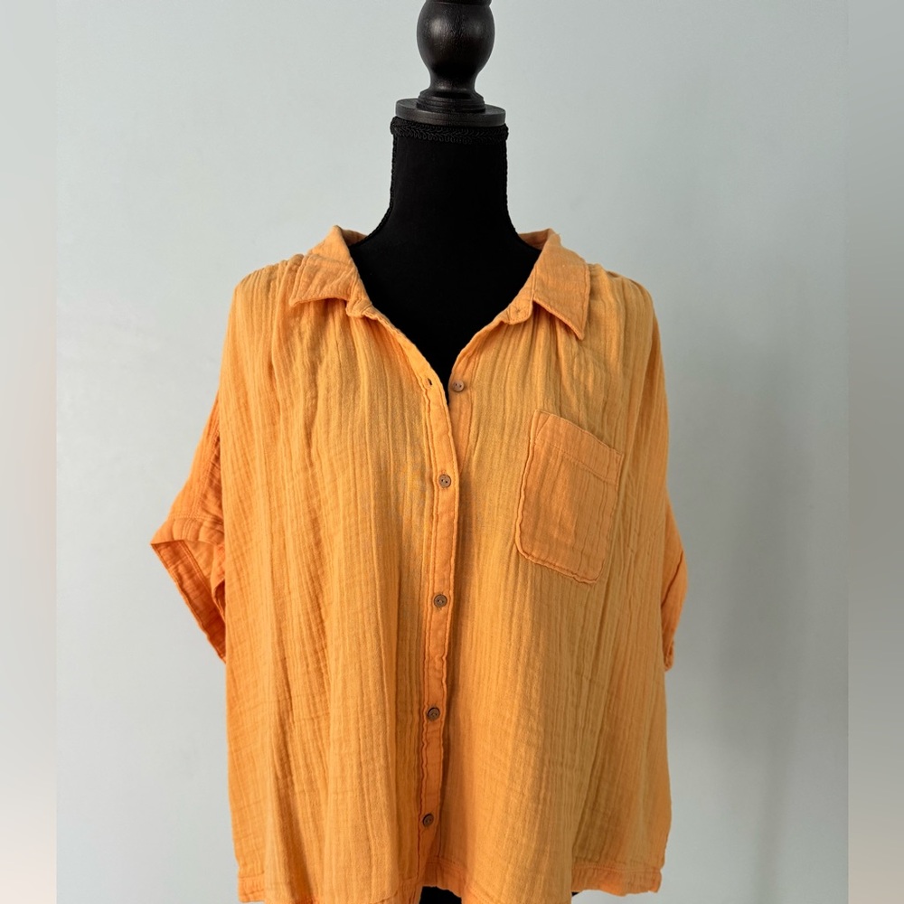 Women's Orange Button-Up Top